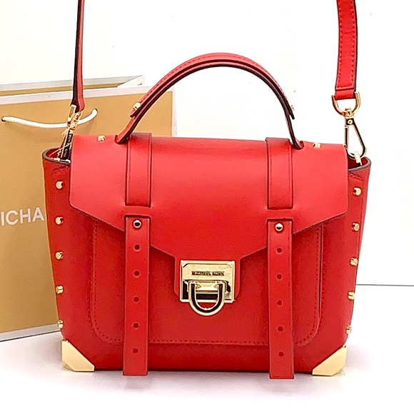 MICHAEL KORS MANHATTAN MEDIUM TOP HANDLE SCHOOL SATCHEL CROSSBODY BAG Flame - Picture 2 of 16